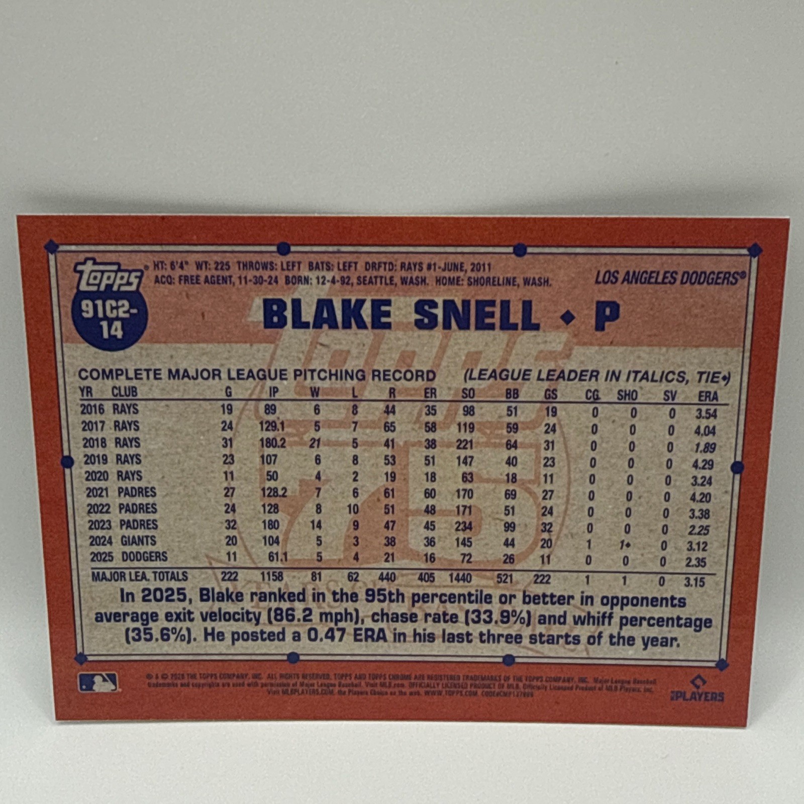 2026 TOPPS SERIES 2 SILVER PACK 1990 CHROME MOJO #91C2- 14 BLAKE SNELL DODGERS