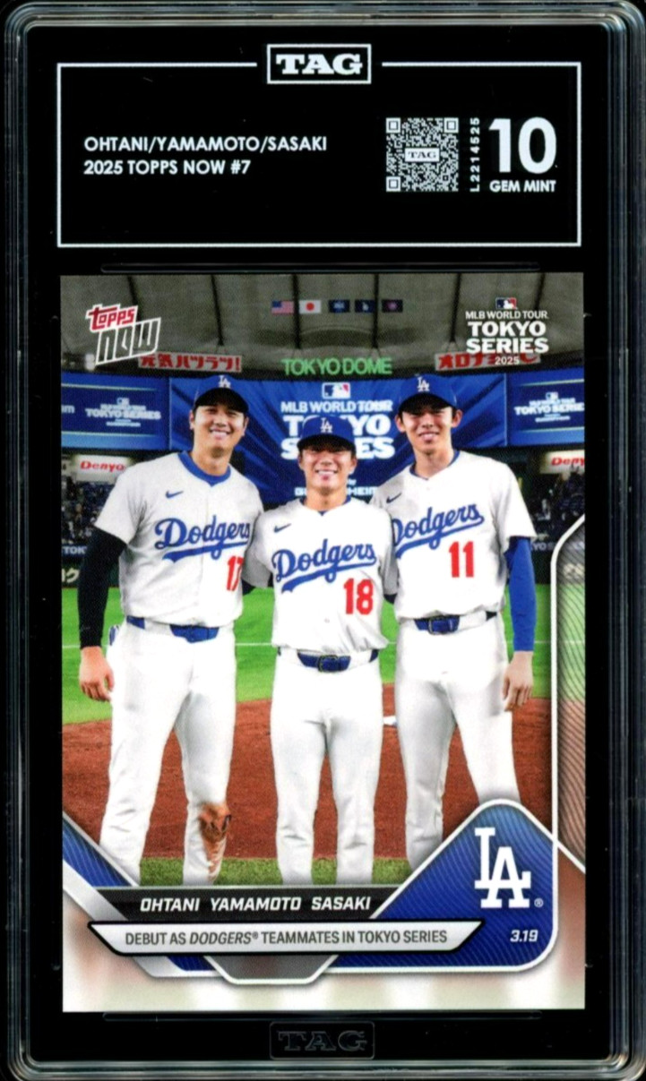 2025 Topps Now #7 ROKI SASAKI SHOHEI OHTANI YOSHINOBU YAMAMOTO Rookie RC TAG 10