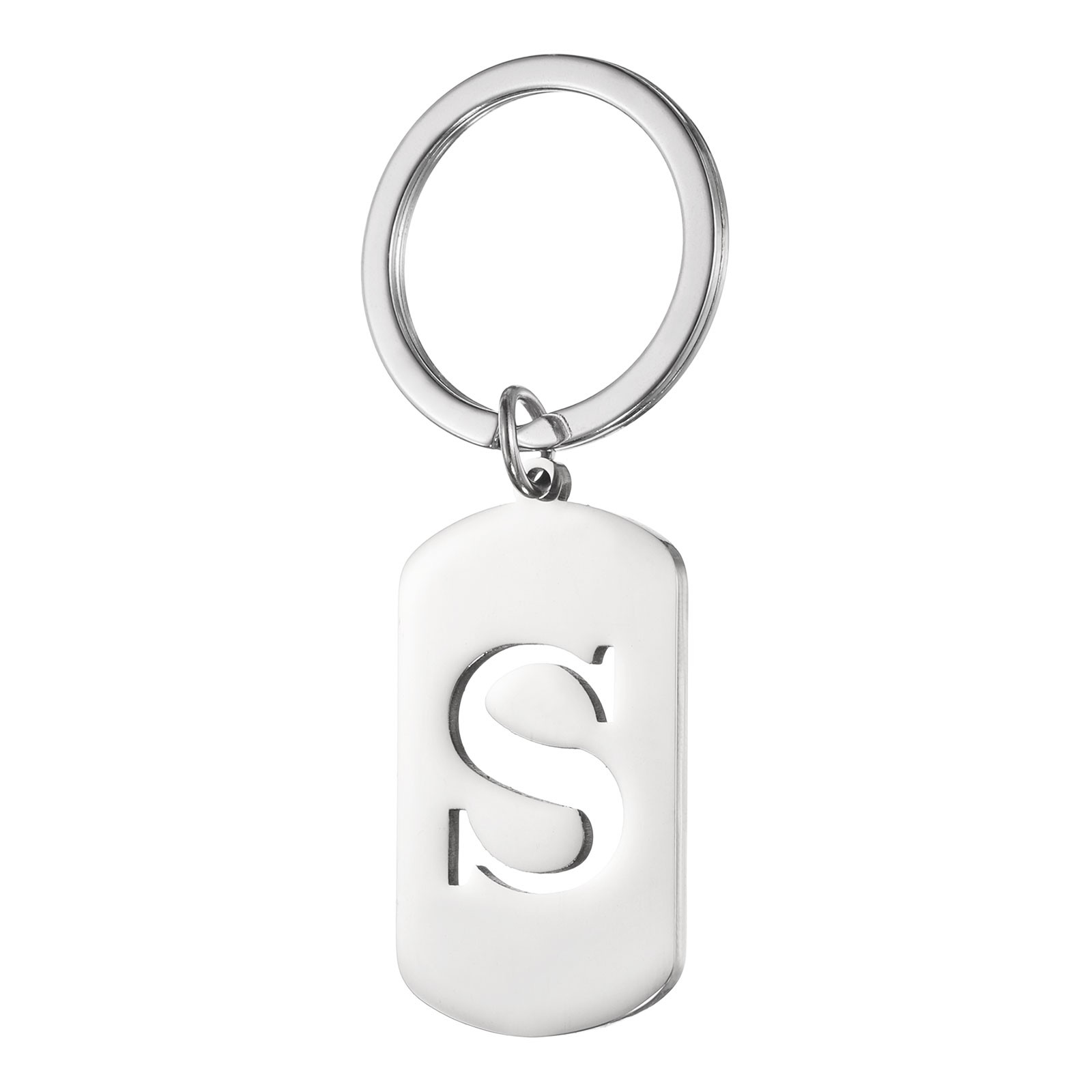 Initial Letter Key Chain, A-Z KeyChain Pendant Key Ring, Silver (Letter S)