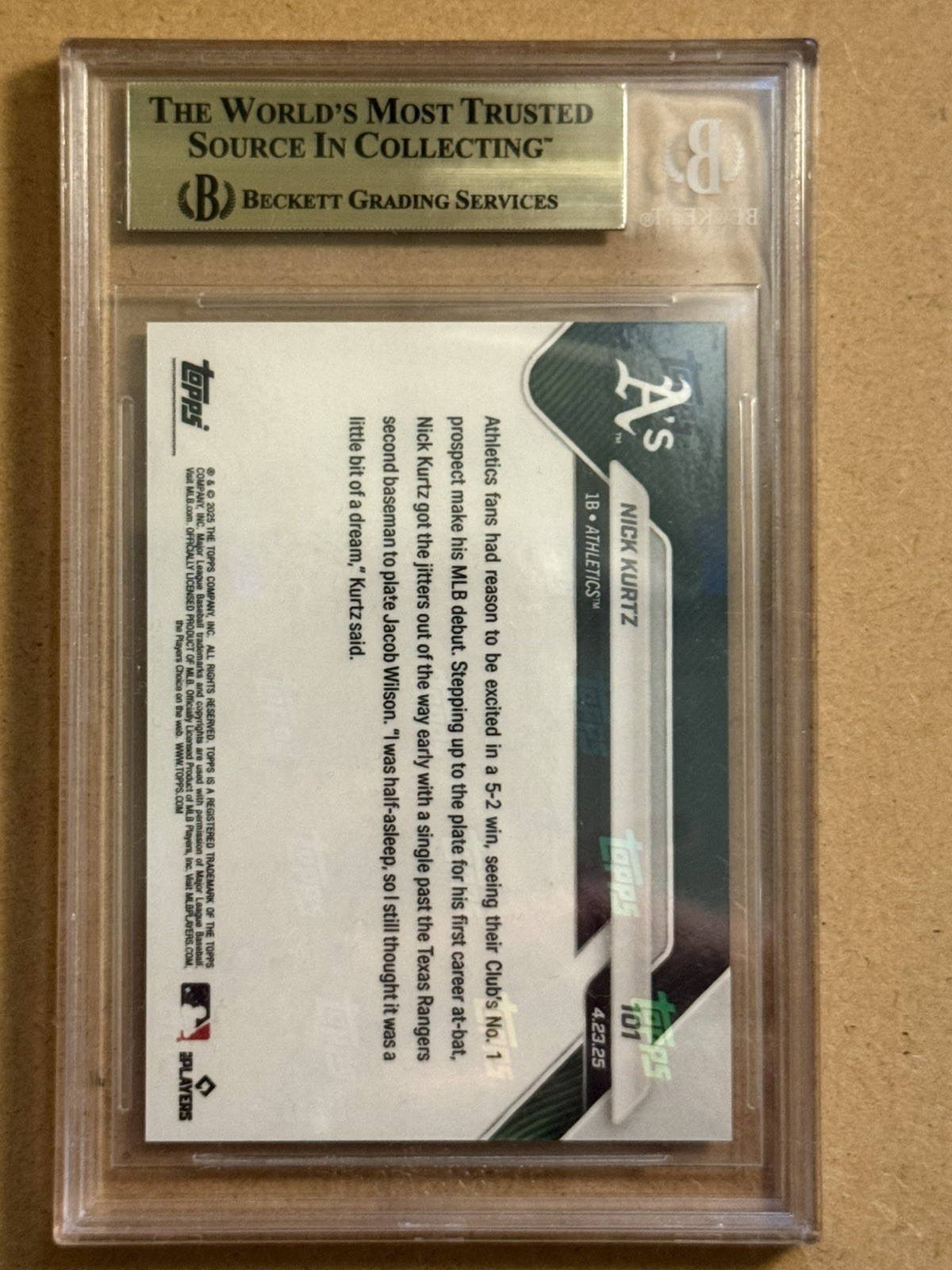 2025 Topps Now # 101 Nick Kurtz A’s debut 1st hit orange foil /25 RC BGS 9.5
