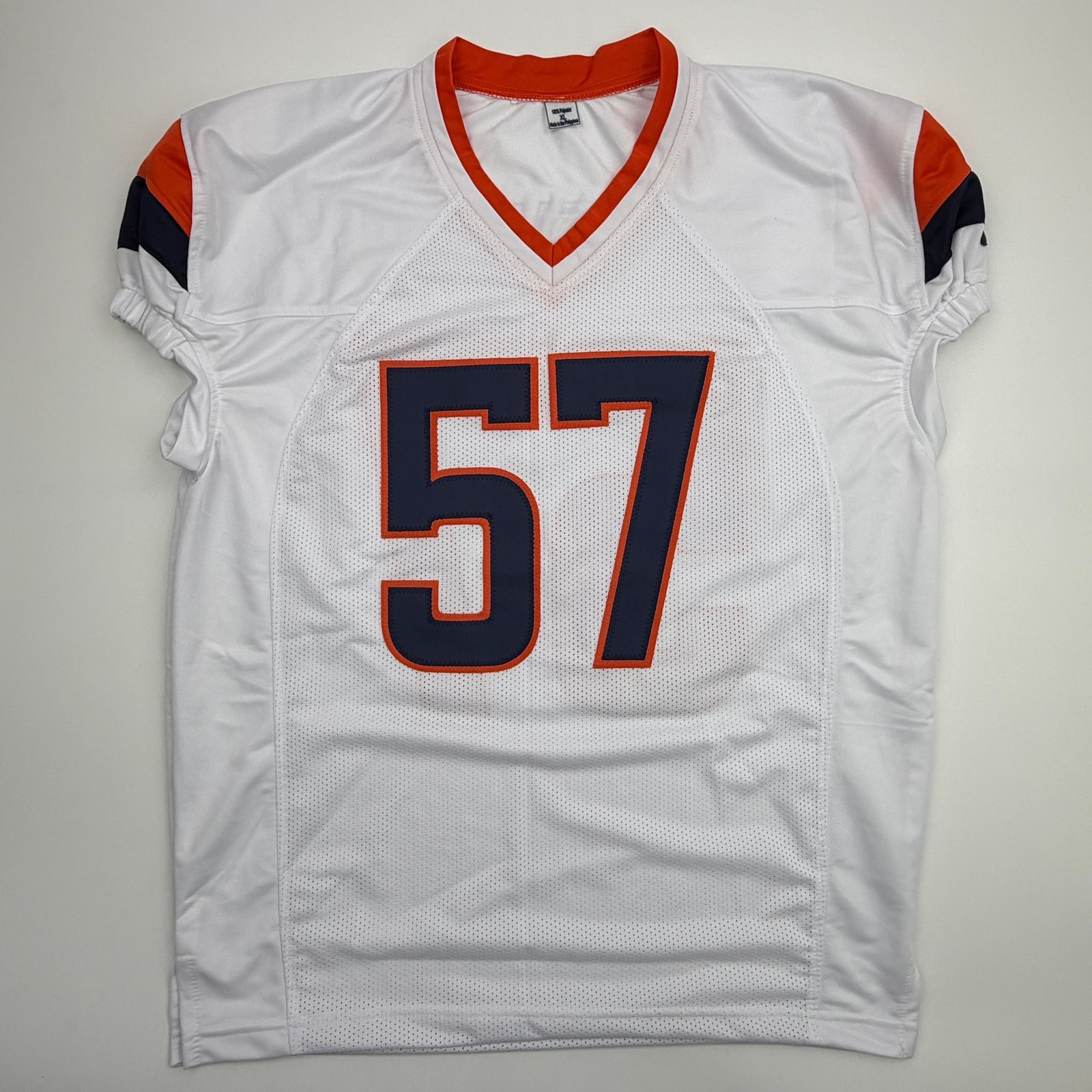 Autographed/Signed Dre Greenlaw Denver White Pro Cut Football Jersey Beckett COA