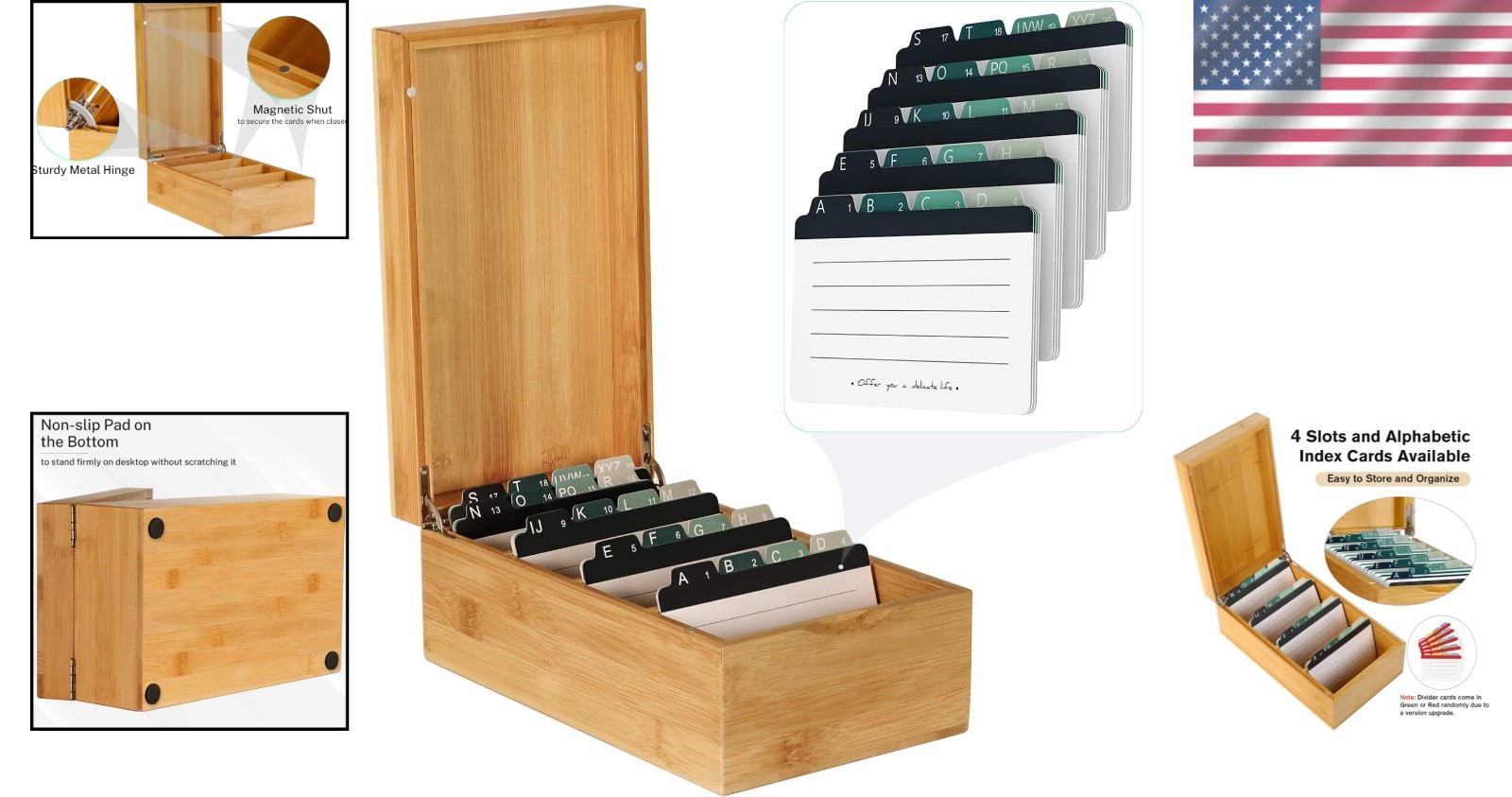 Bamboo Index Card Holder with A-Z Tabs