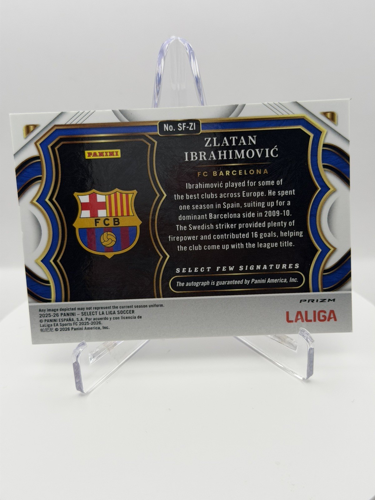 25-2026 Panini Select La Liga Zlatan Ibrahimovic FC Barcelona Prizm AUTO #SF-ZI