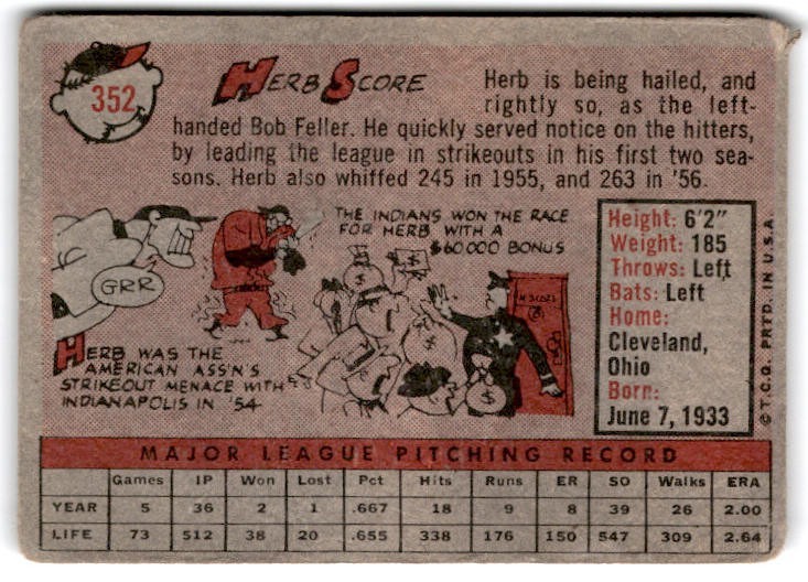 1958 Topps Herb Score #352 Cleveland Indians