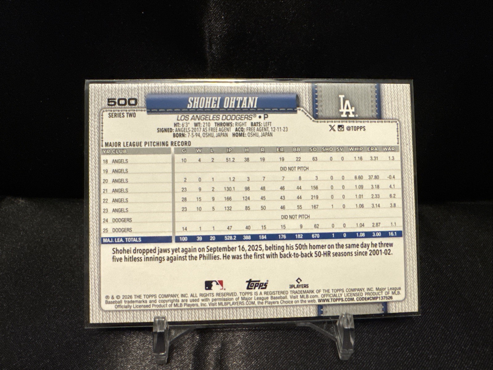 2026 Topps Series 2 Baseball #500 Shohei Ohtani Dodgers Orange Foil “SUN”
