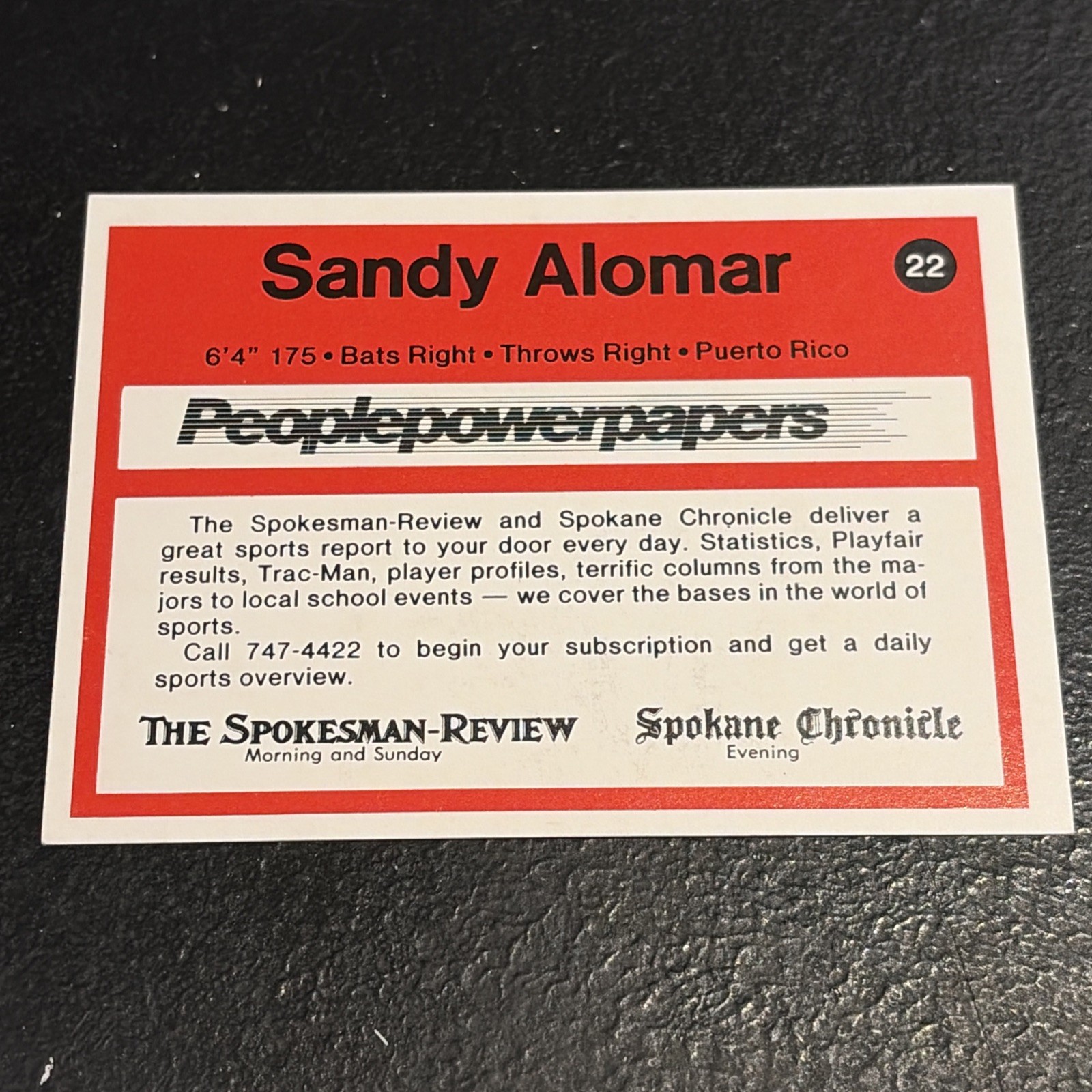 Sandy Alomar Jr 1984 Spokane Indians SGA Minor League Rookie Card RC 1st Card