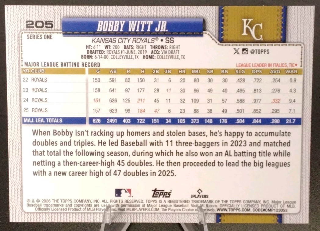 Topps Bobby Witt Jr. Purple Holofoil Kansas City Royals 1991 Insert #T91-3