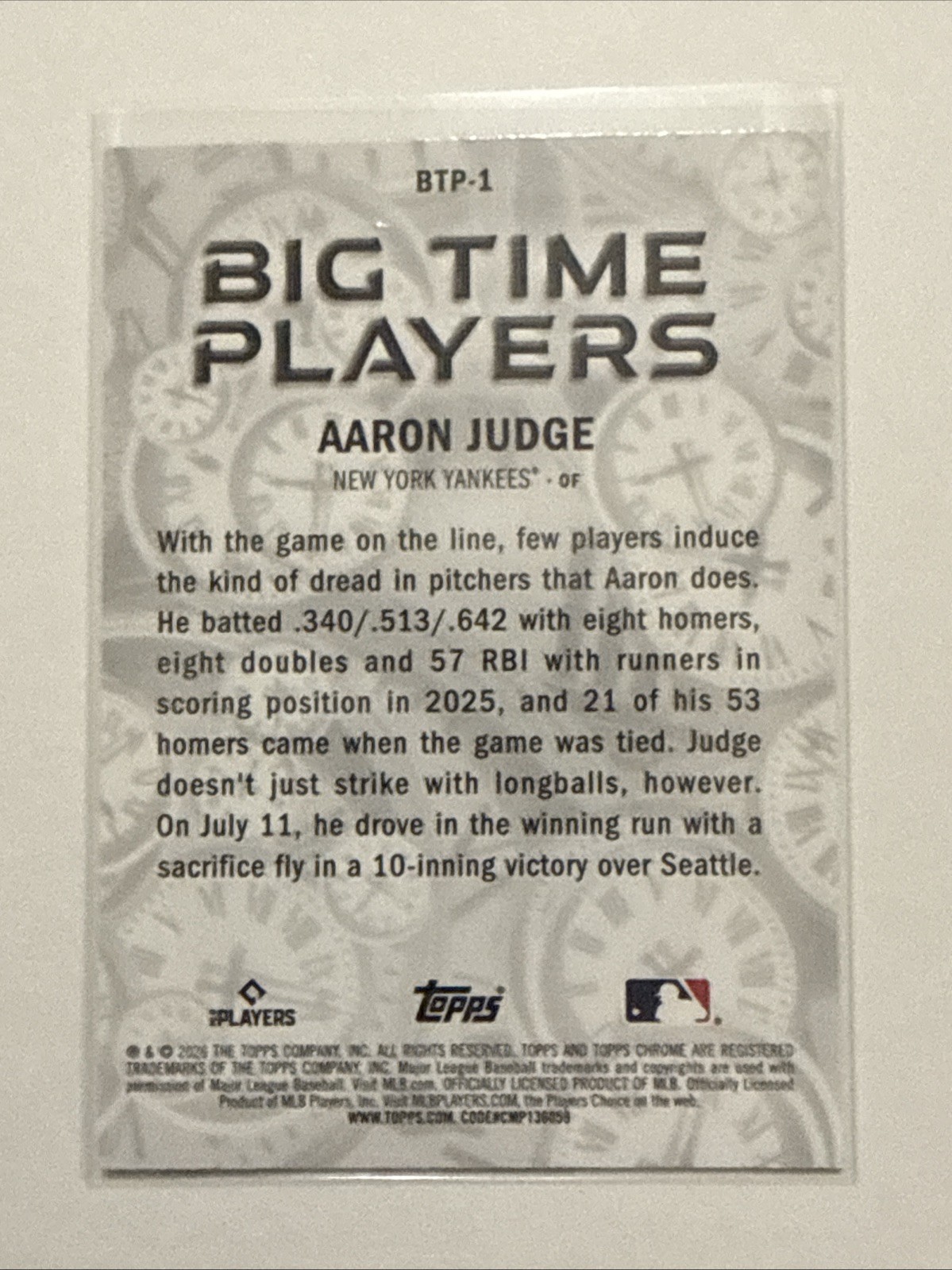 2026 Topps Flagship Aaron Judge Big Time Players Chrome Refractor BTP-1 Yankees