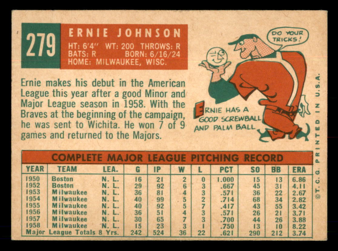 1959 Topps #279 Ernie Johnson EX