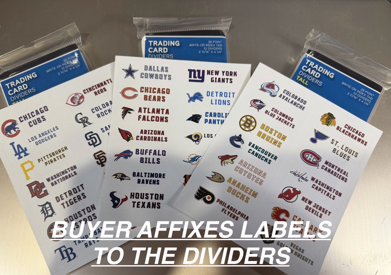 (30) TALL Sports Card Dividers With (30) FREE Customized MLB Cap Labels