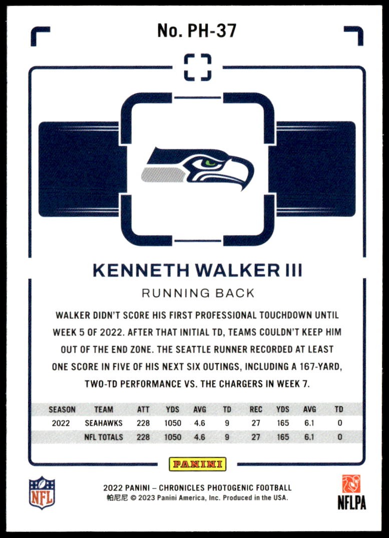2022 Panini Chronicles #PH-37 Kenneth Walker III Photogenic Rookie E1