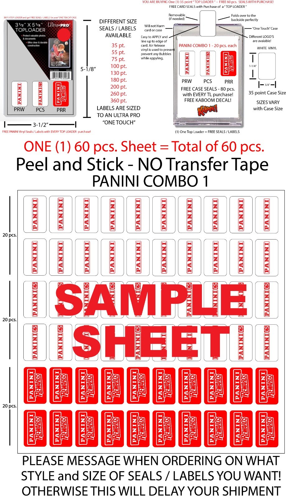 ONE TOUCH STICKER 35 pt. FREE PANINI SEALS COMBO 1 60 pcs. 9 SIZES FREE DECAL
