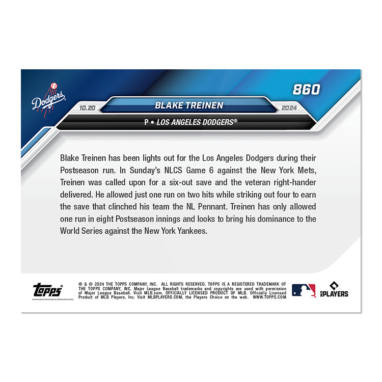 Blake Treinen – 2024 MLB Topps Now Card 860 – Print Run: 1555
