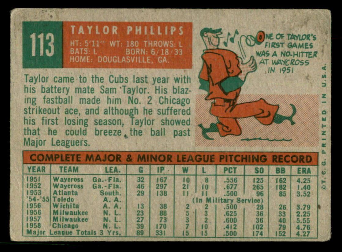 1959 Topps #113 Taylor Phillips GD (Wrinkle) JRI1