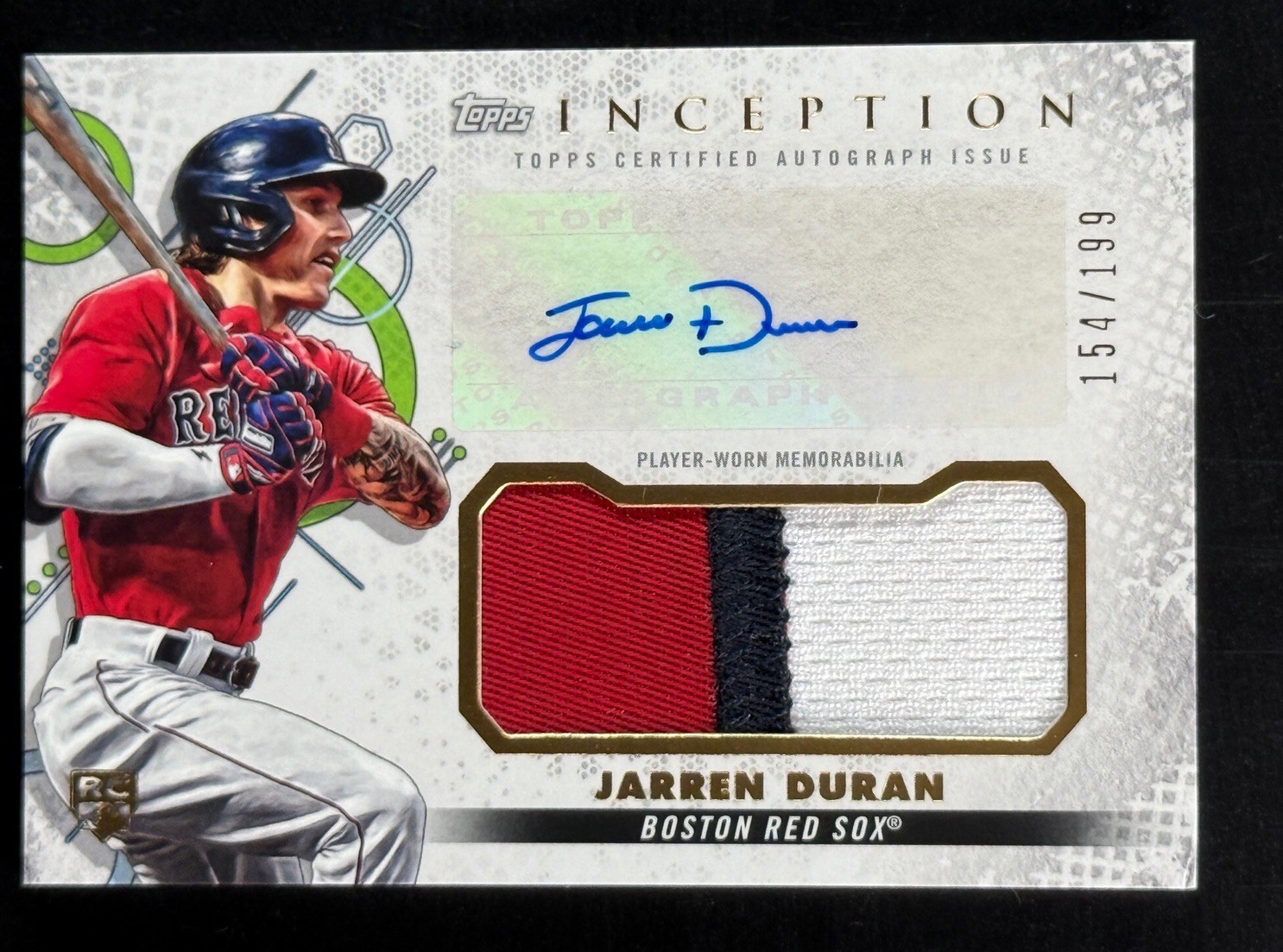 2022 Topps Inception Jarren Duran Boston Red Sox Auto Patch RC #IAP-JD /199