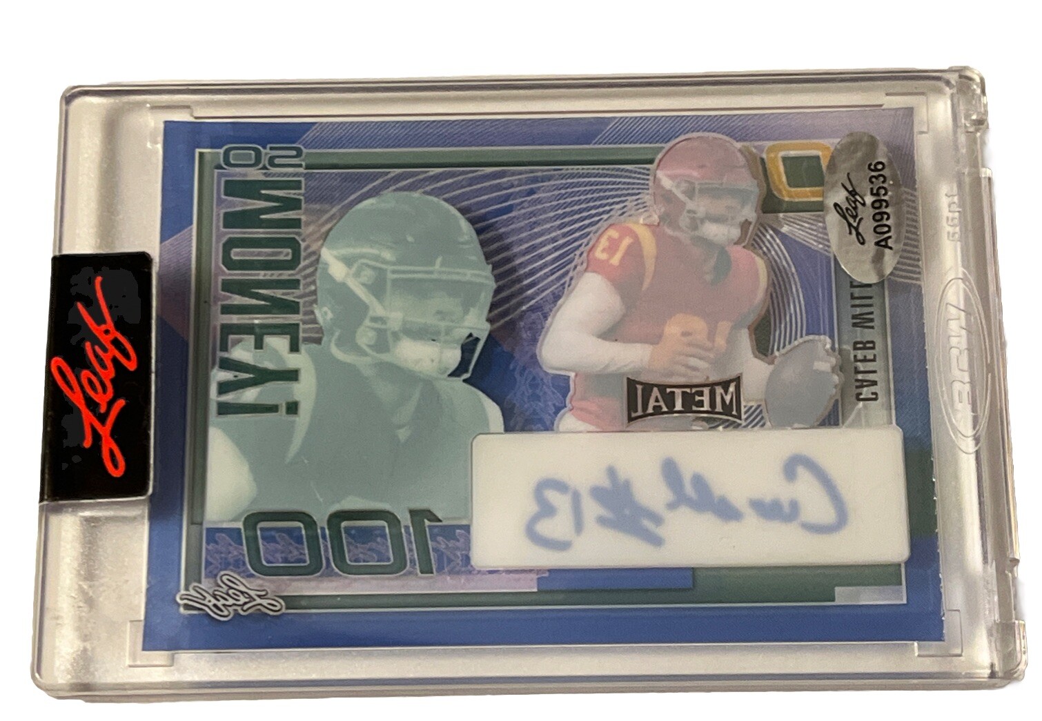 2023 Leaf Metal Caleb Williams So Money! Auto 1/1 Pre Production Clear Back