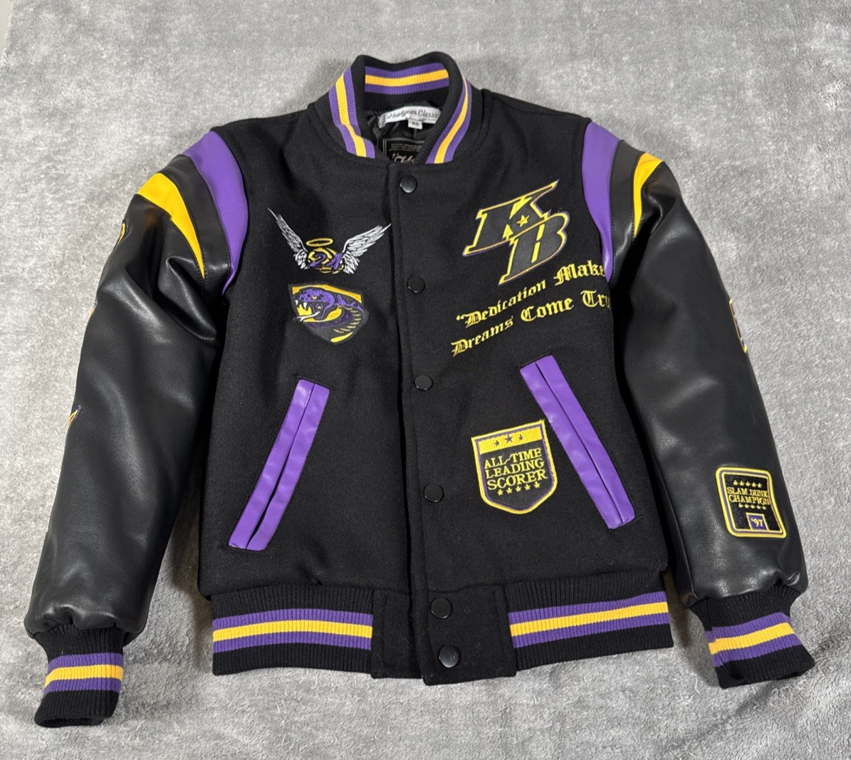 Kobe Bryant Kids Legends Never Die Varsity Jacket Headgear LA Lakers XS NWOT