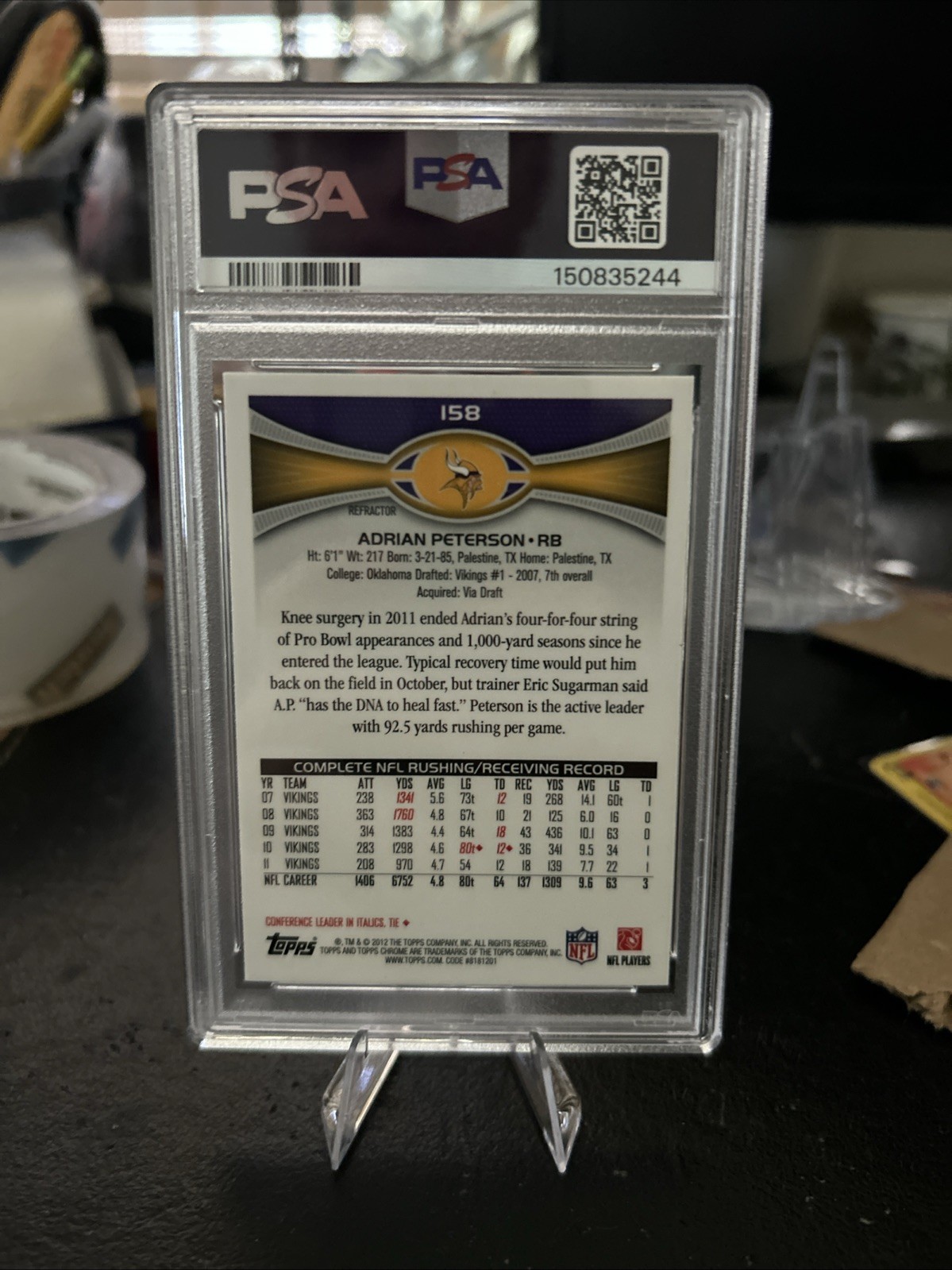 2012 Topps Chrome Adrian Peterson X-Fractor PSA 9 Low Pop! #158 Vikings