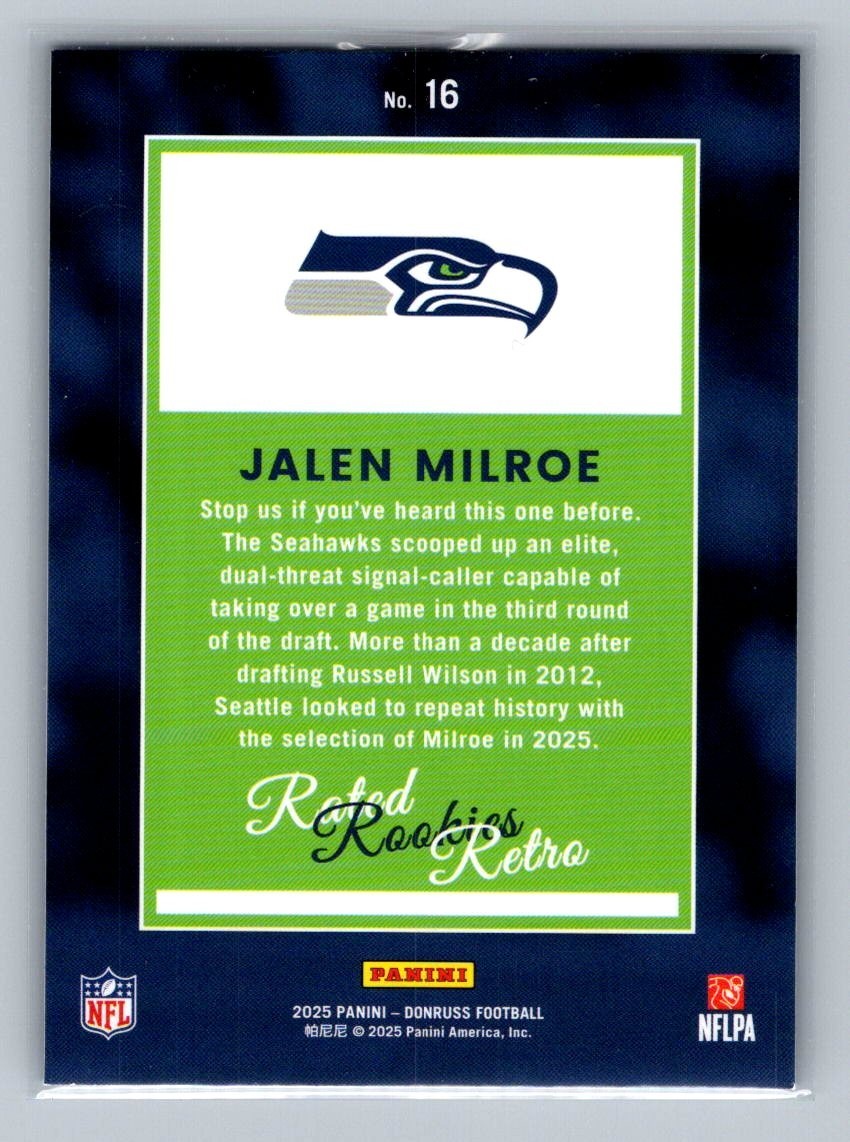 2025 Donruss Rated Rookie Retro Jalen Milroe #16 (RC) QB