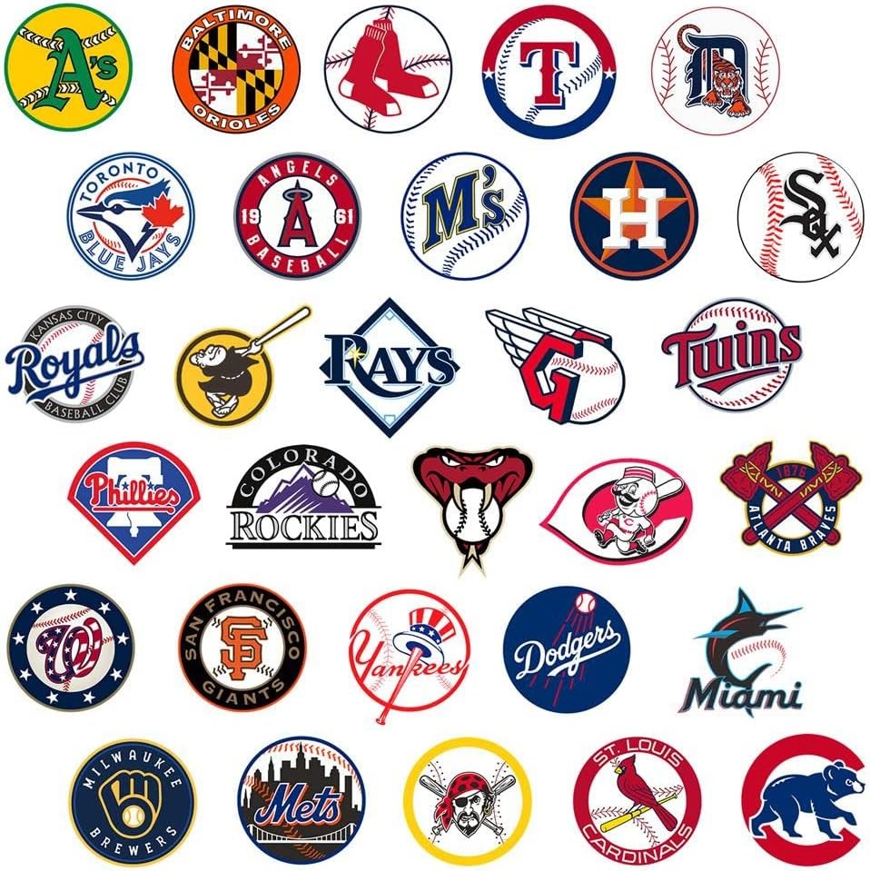 100 Pcs Sports Stickers,Baseball Team Logo Multicolored