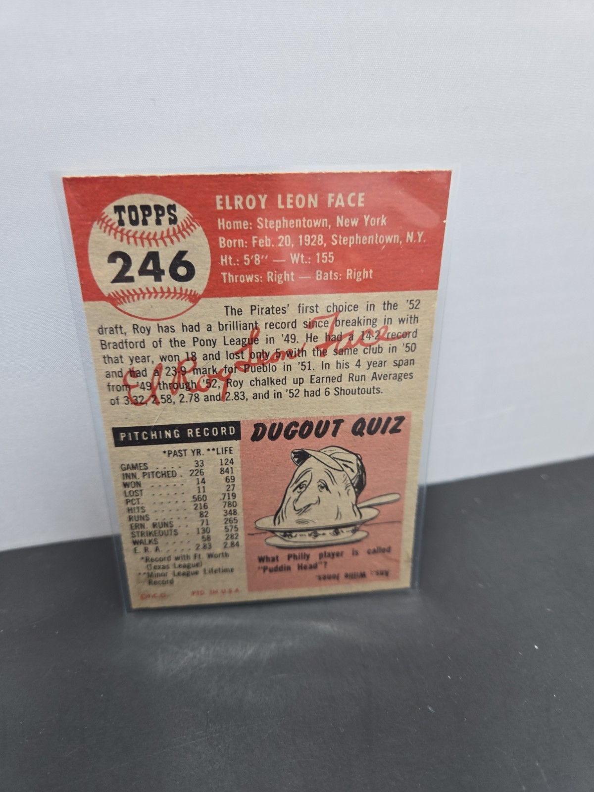 1953 Topps #246 Roy Face RC Pirates ROOKIE VG/EX – EX