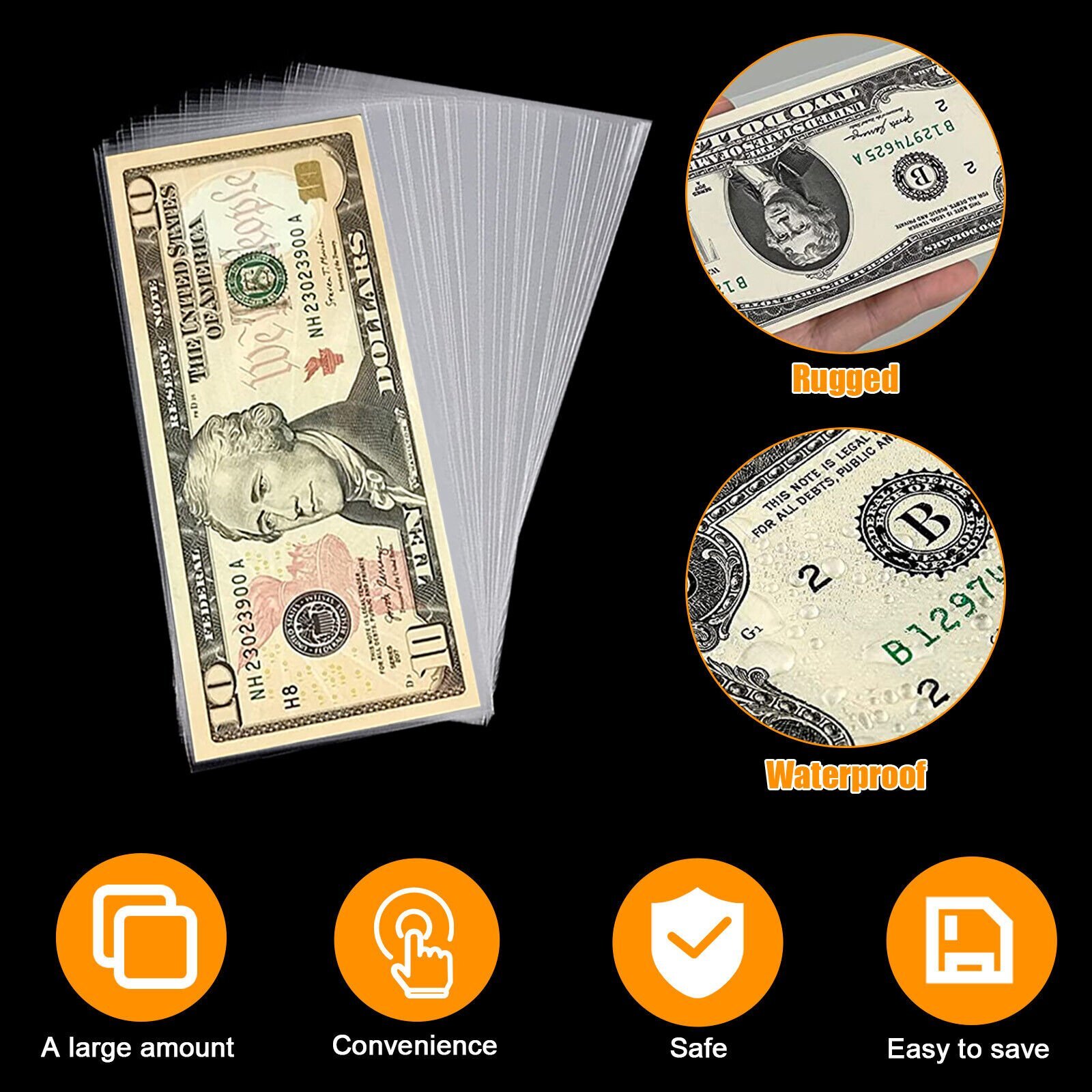 200Pcs Currency Sleeves Paper Money Bill Holder Banknote Storage Protector Case