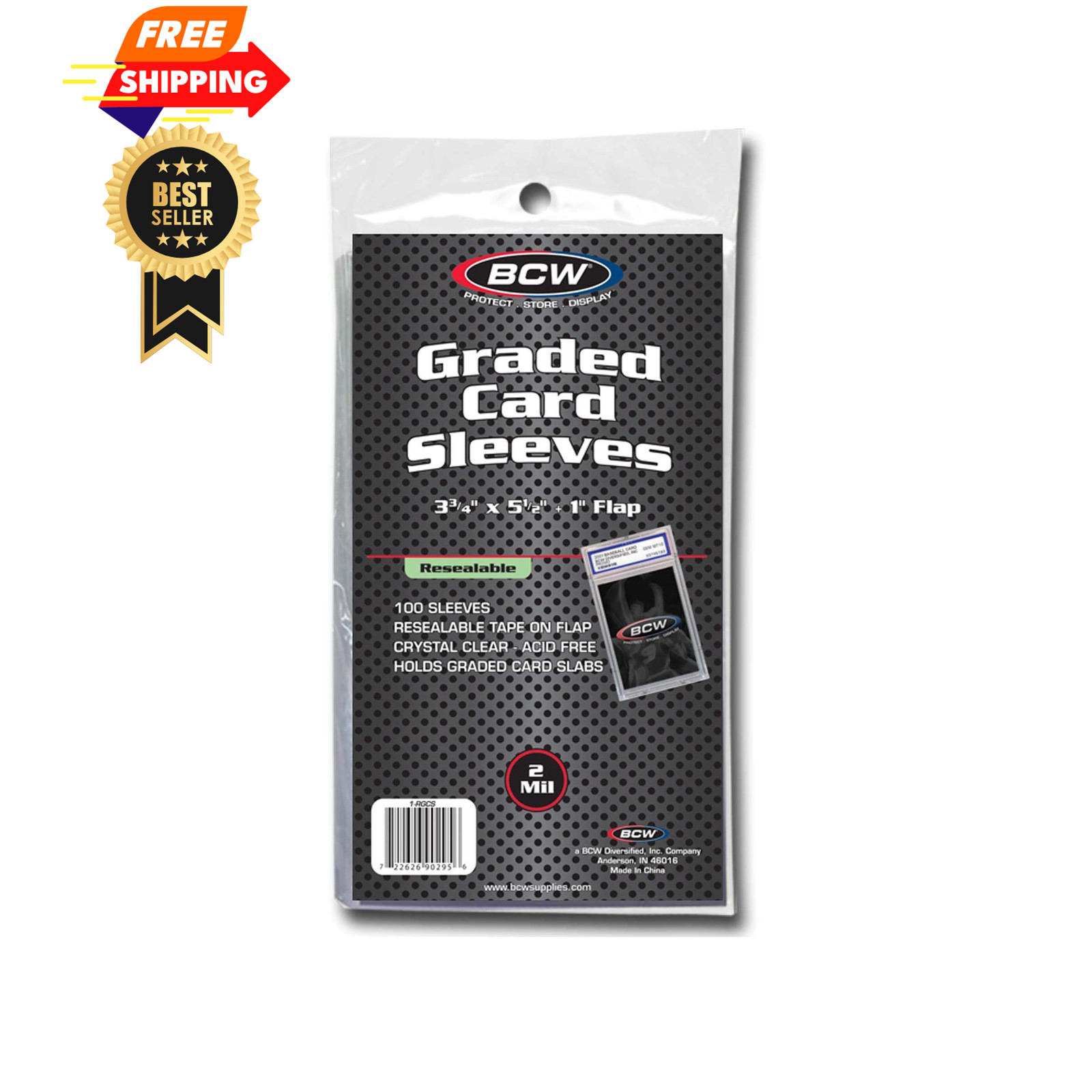 BCW Resealable Graded Card Sleeves | 100 Pack | Universal Fit for PSA, Clear