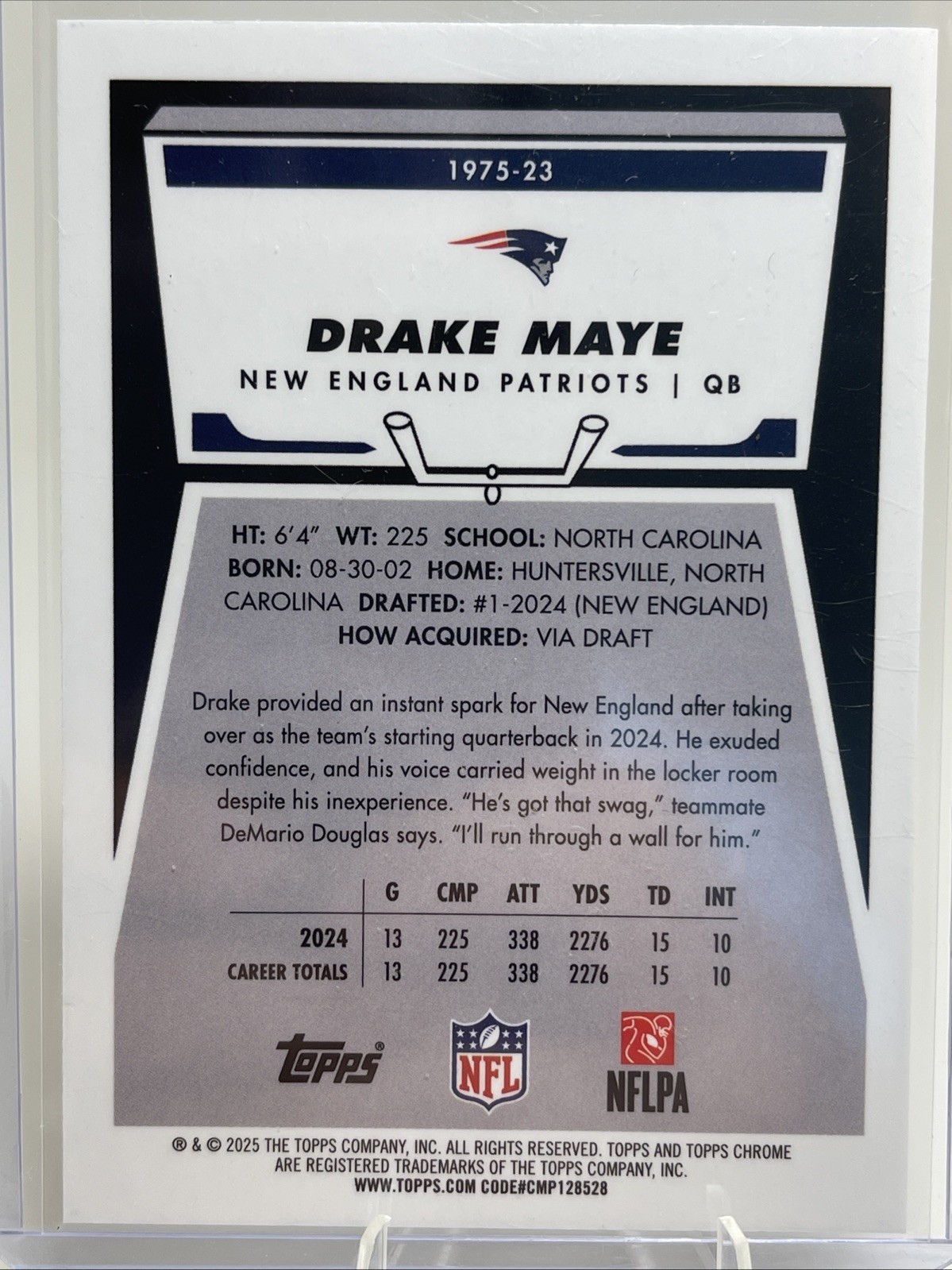 Drake Maye 2025 Topps Chrome 1975 Topps #1975-23 X-Fractor Patriots