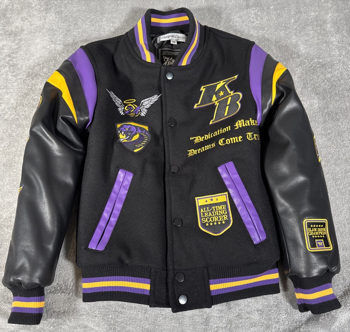 Kobe Bryant Kids Legends Never Die Varsity Jacket Headgear LA Lakers XS NWOT