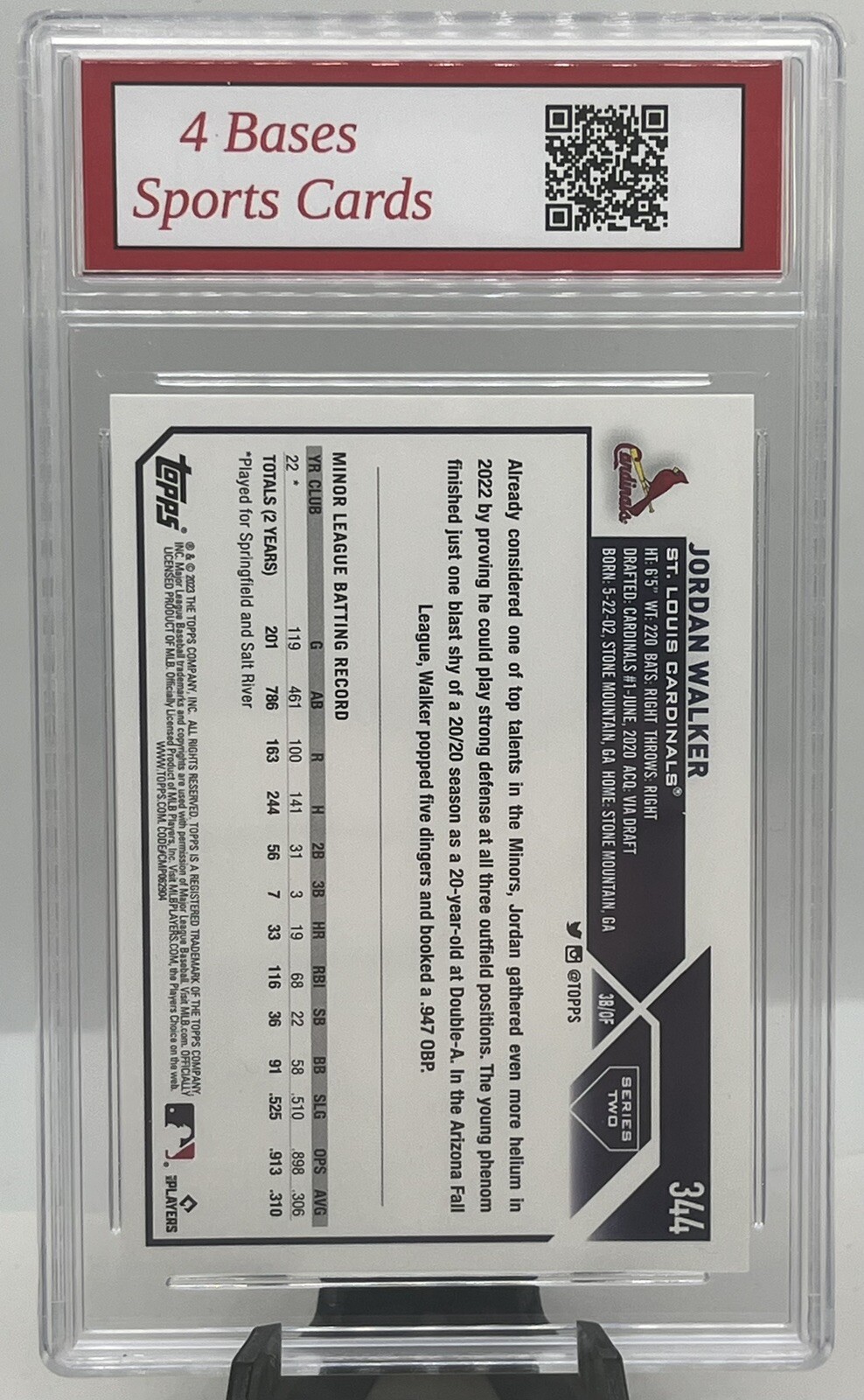 2023 Topps Jordan Walker St. Louis Cardinals Rookie Card #344 Gem Mint 10!