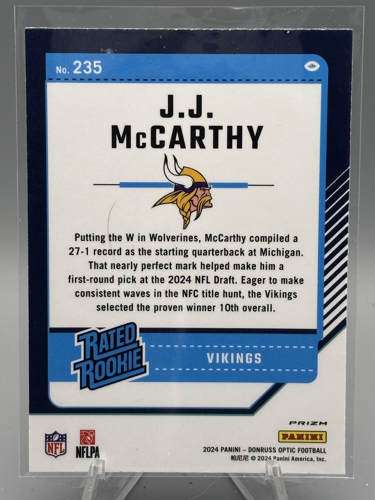 2024 Donruss Optic #235 J.J. McCarthy Blue Hyper