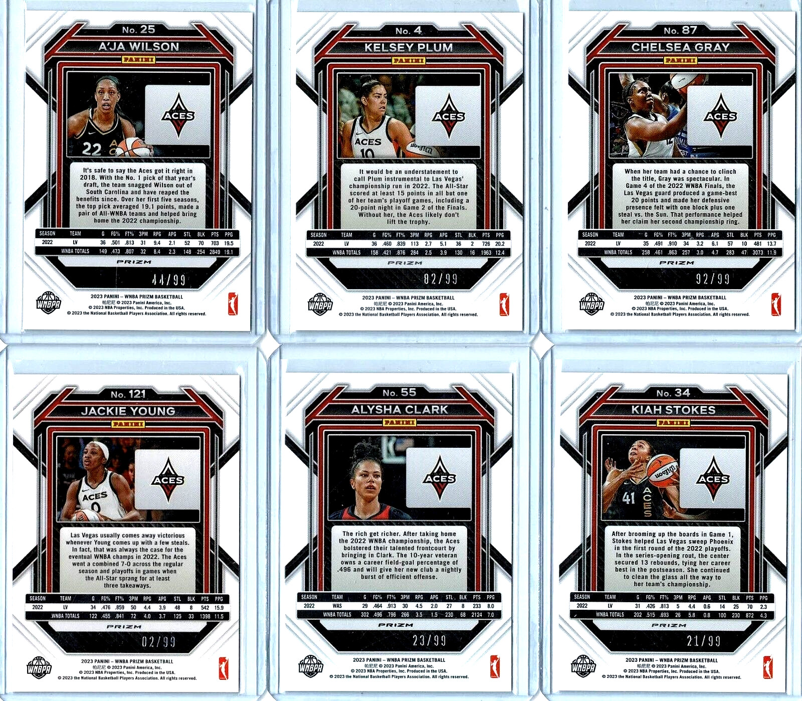 LAS VEGAS ACES 2023 Panini Prizm WNBA Premium Scope 12-Card Team Set🏀See Below