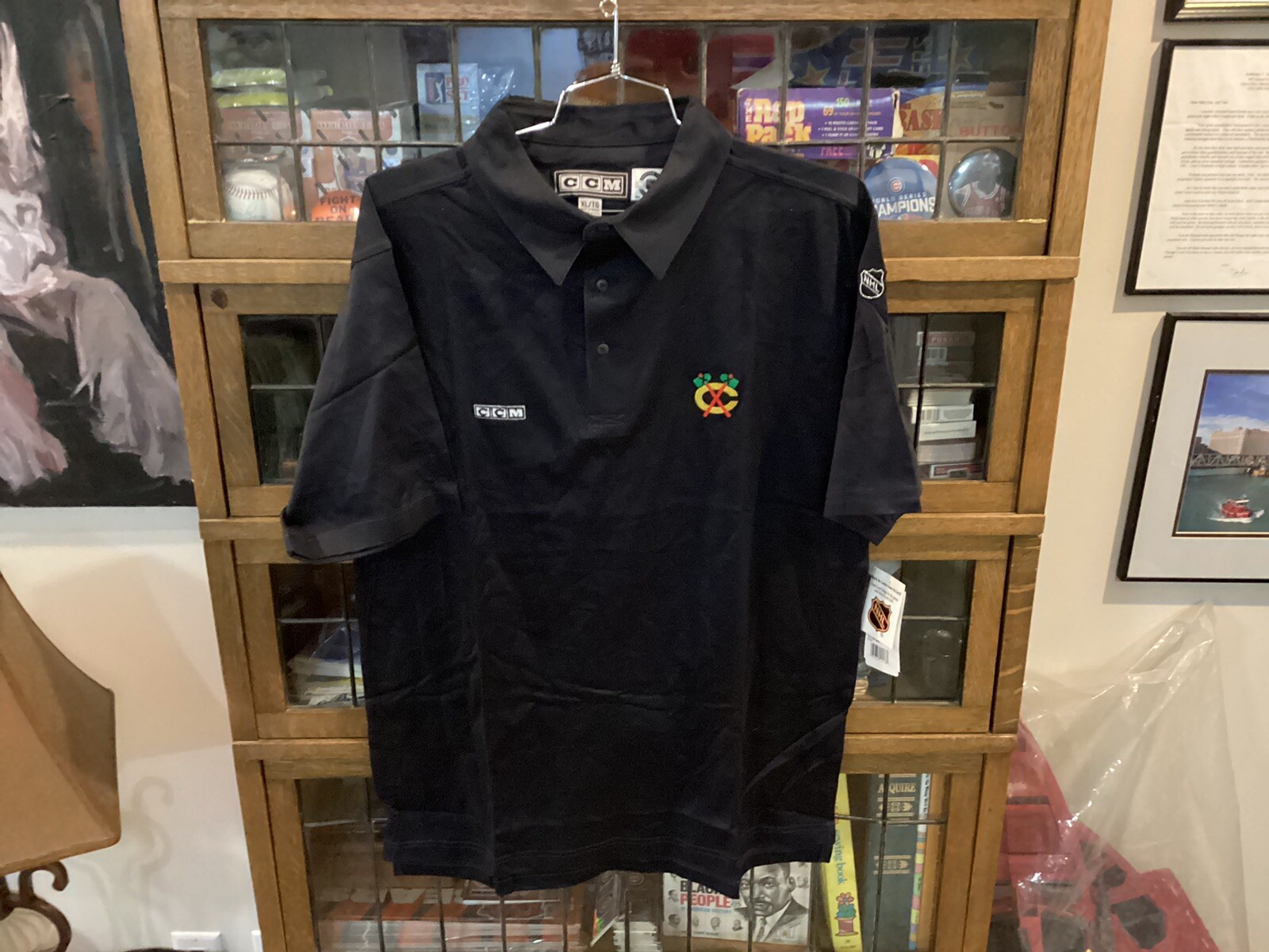 NWT VTG Chicago Blackhawks CCM Black Center Ice 90’s Golf Polo SZ XL – Cool