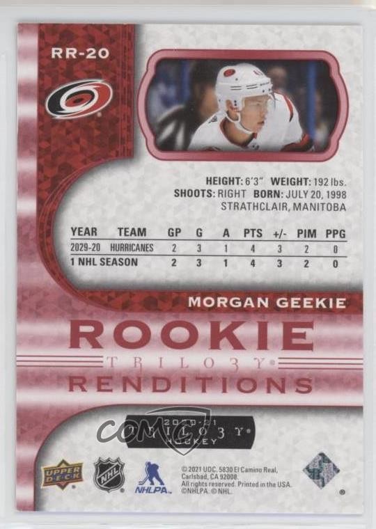 2020 Upper Deck Trilogy Rookie Renditions Red Foil 767/799 Morgan Geekie RC 14sr