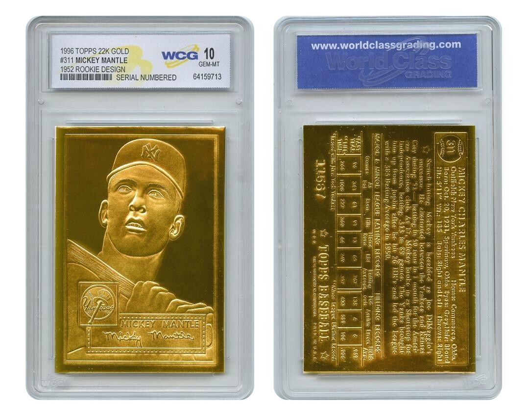 1952 Topps Mickey Mantle ROOKIE Card Design #311 ’96 22K Gold Card – GEM MINT 10