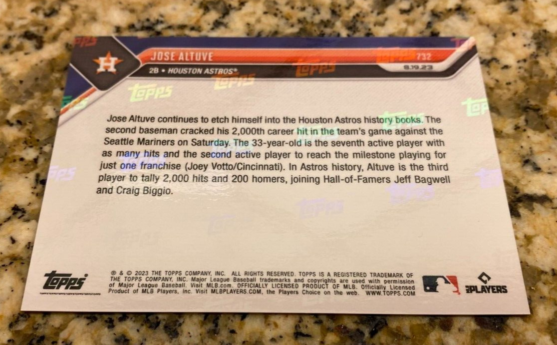Jose Altuve 2023 Topps Now #732 Astros 2,000th Hit Baseball Card Base PR 1499