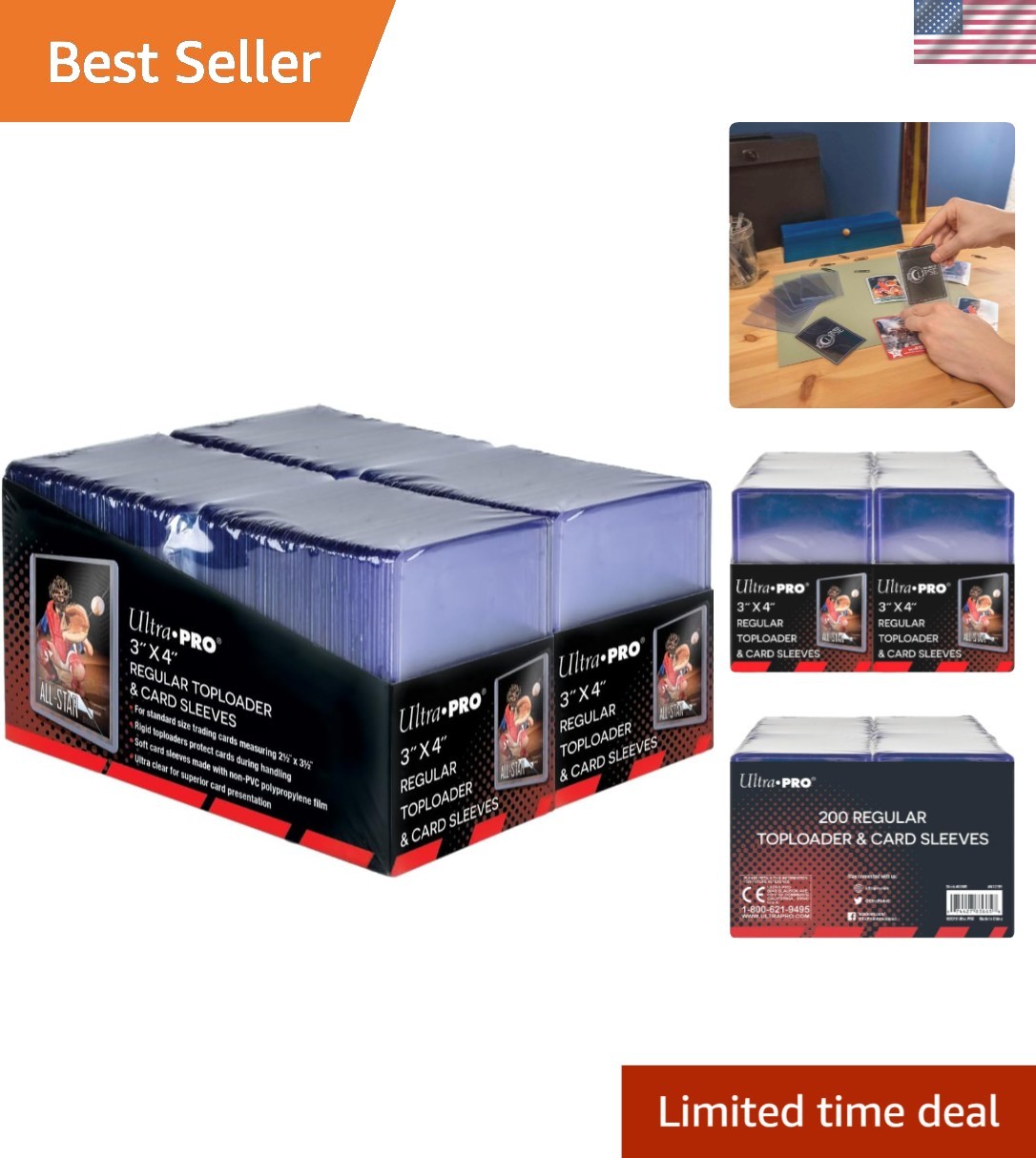 Ultimate 3″ x 4″ Clear Toploaders and Sleeves – 200 Protectors for Trading Cards