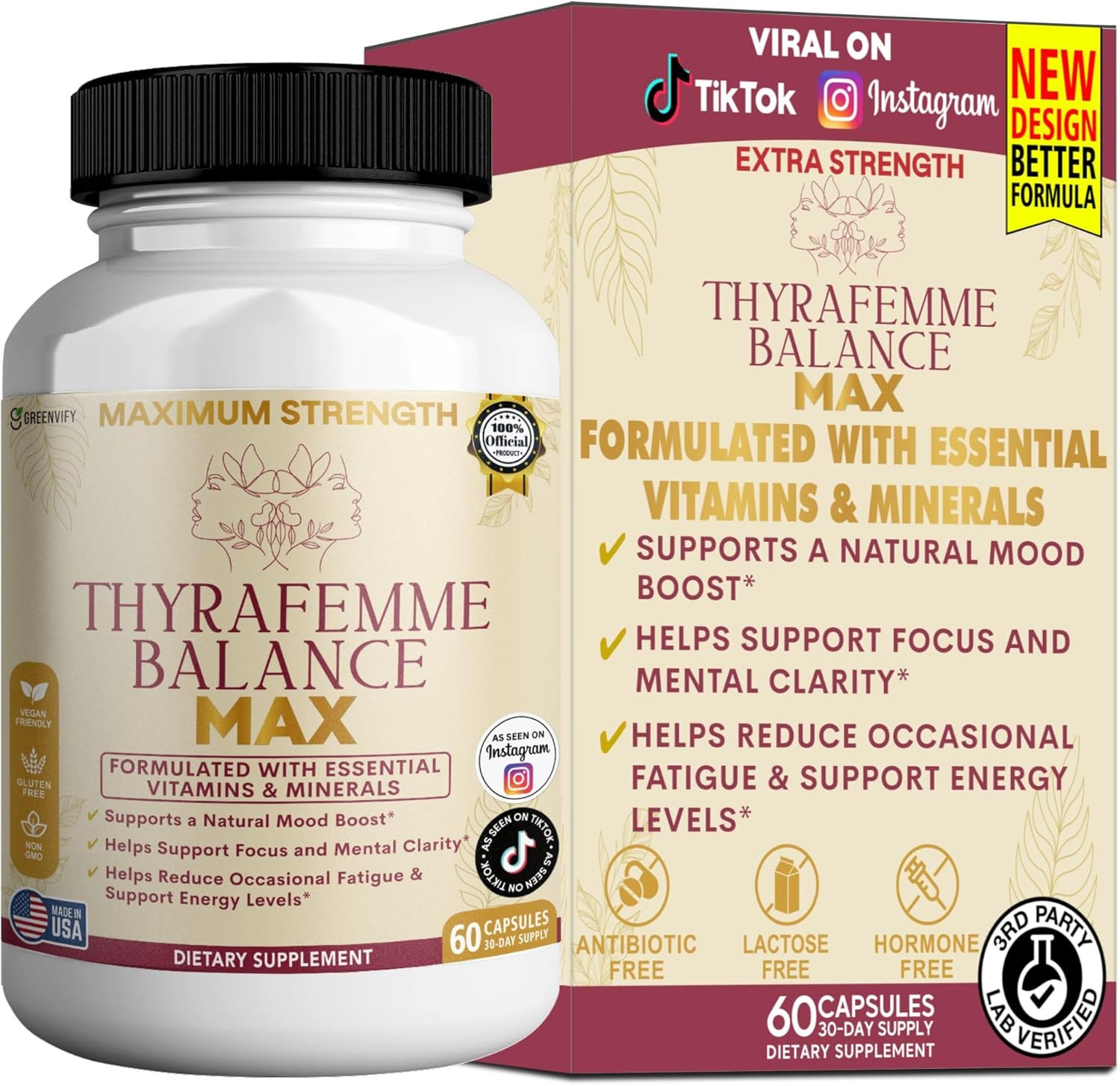 Thyrafemme Balance Max, Mood and Energy Support Supplement, 60 Capsules, 30-Day