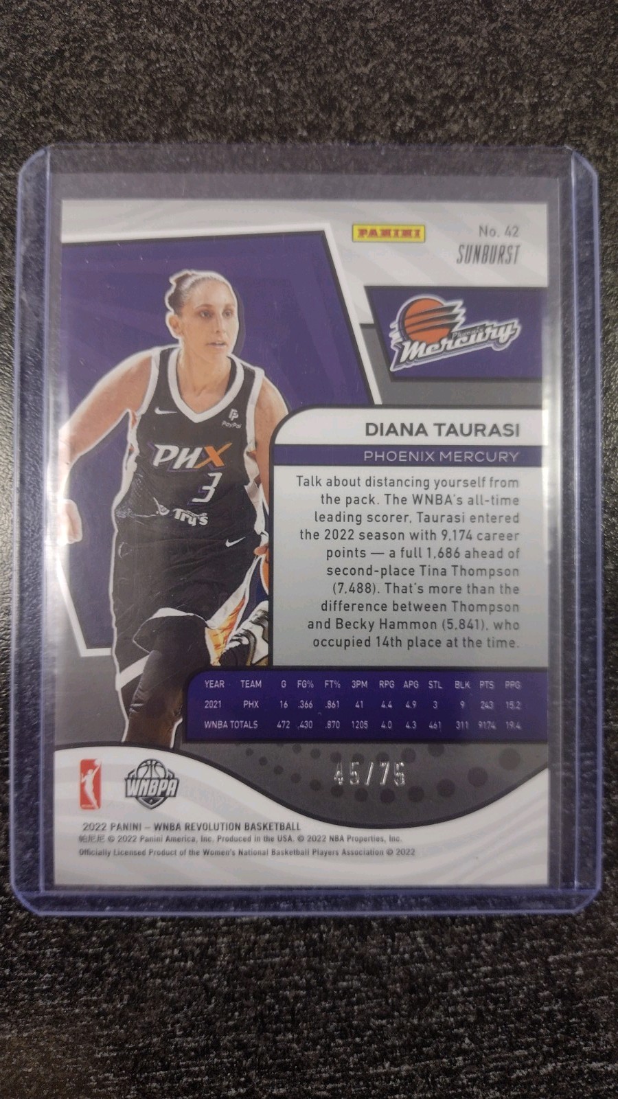 2022 Panini Revolution WNBA – Diana Taurasi #42 Sunburst /75