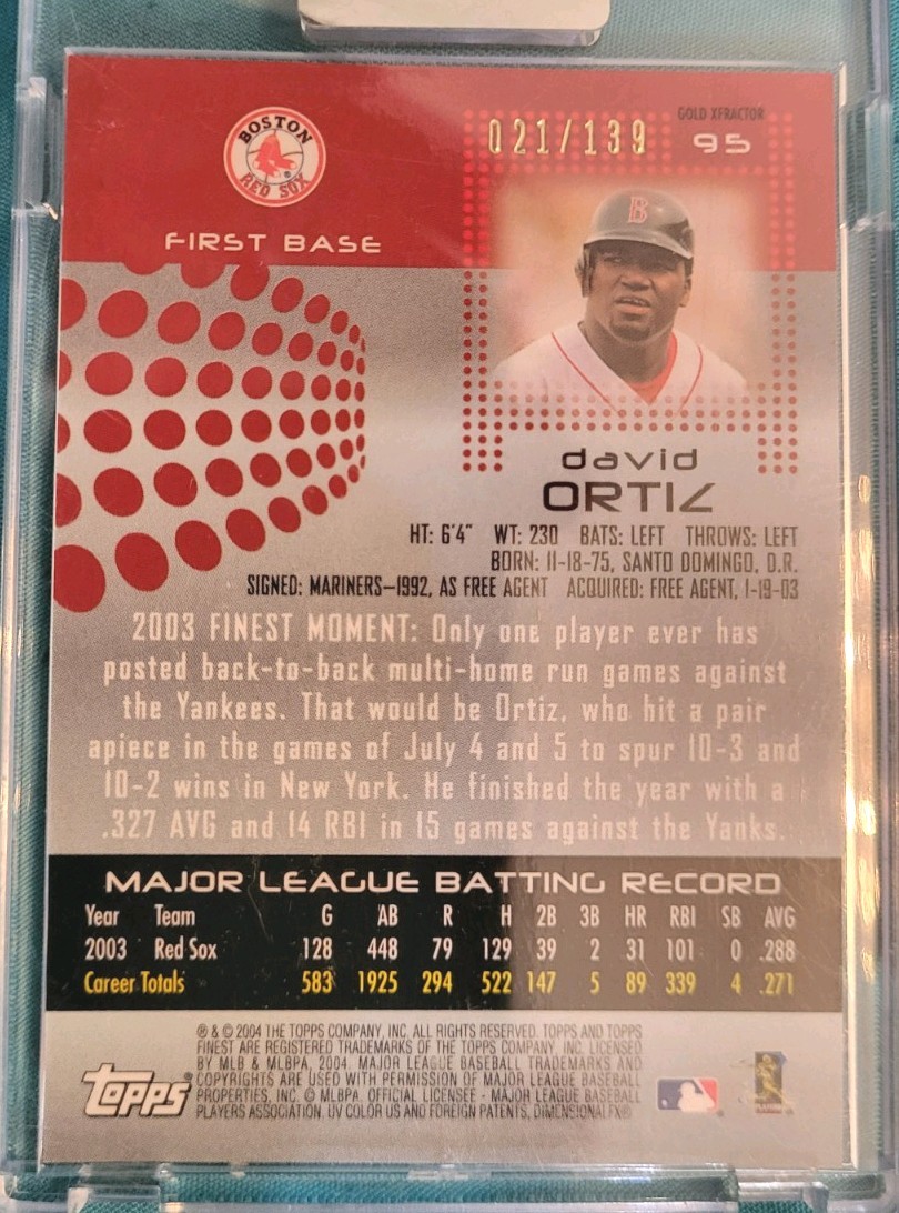 2004 Topps Finest – David Ortiz #95 Gold X-Fractor /139