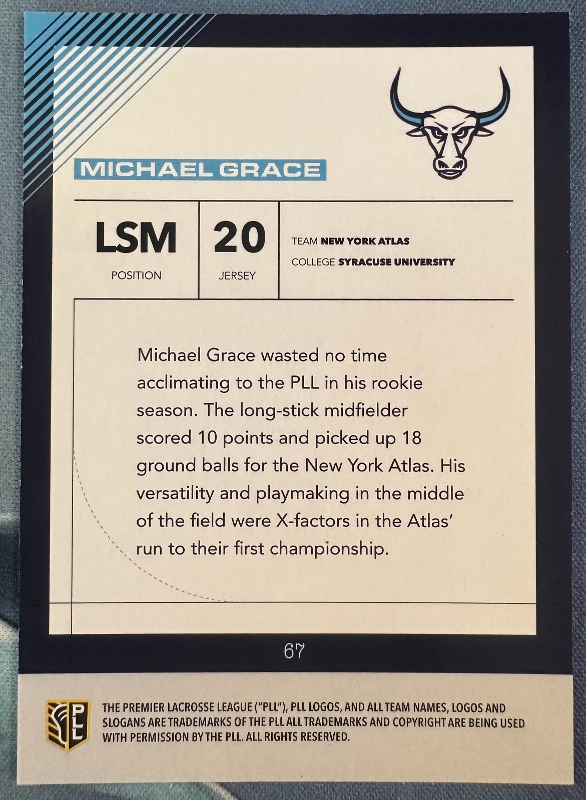 MICHAEL GRACE 2026 PREMIER LACROSSE LEAGUE PLL FIELDSIDE II SP RC AUTO #67