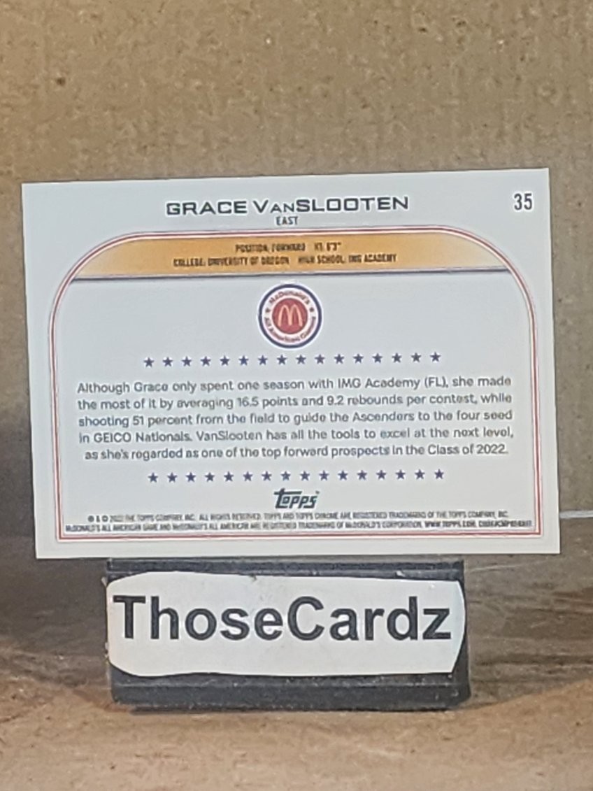 2022 Topps Chrome McDonald’s All American #35 Grace VanSlooten