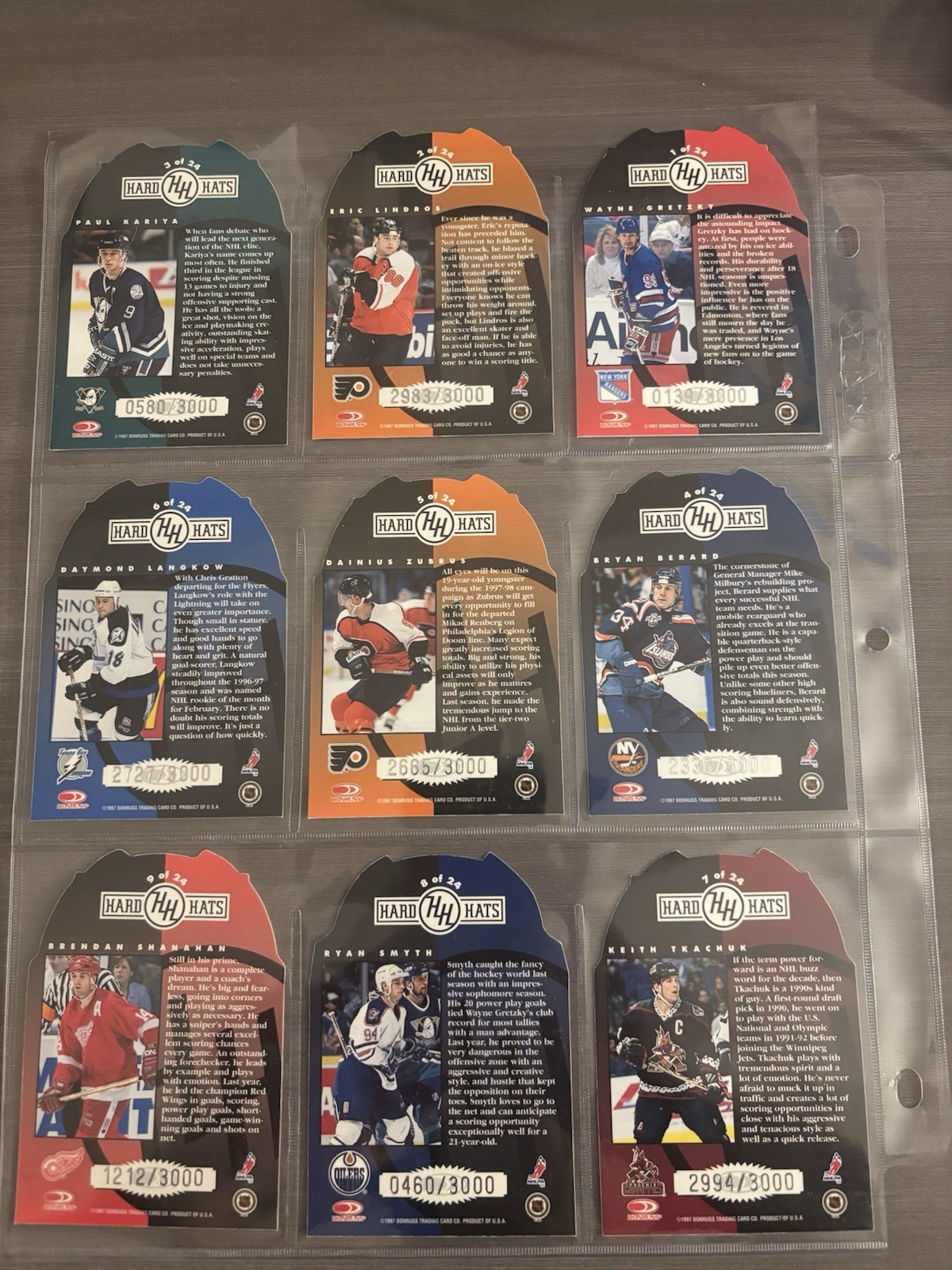 Donruss 1997-98 Studio Hard Hats NHL Insert Full Set 24 Cards #/3000 Gretzky