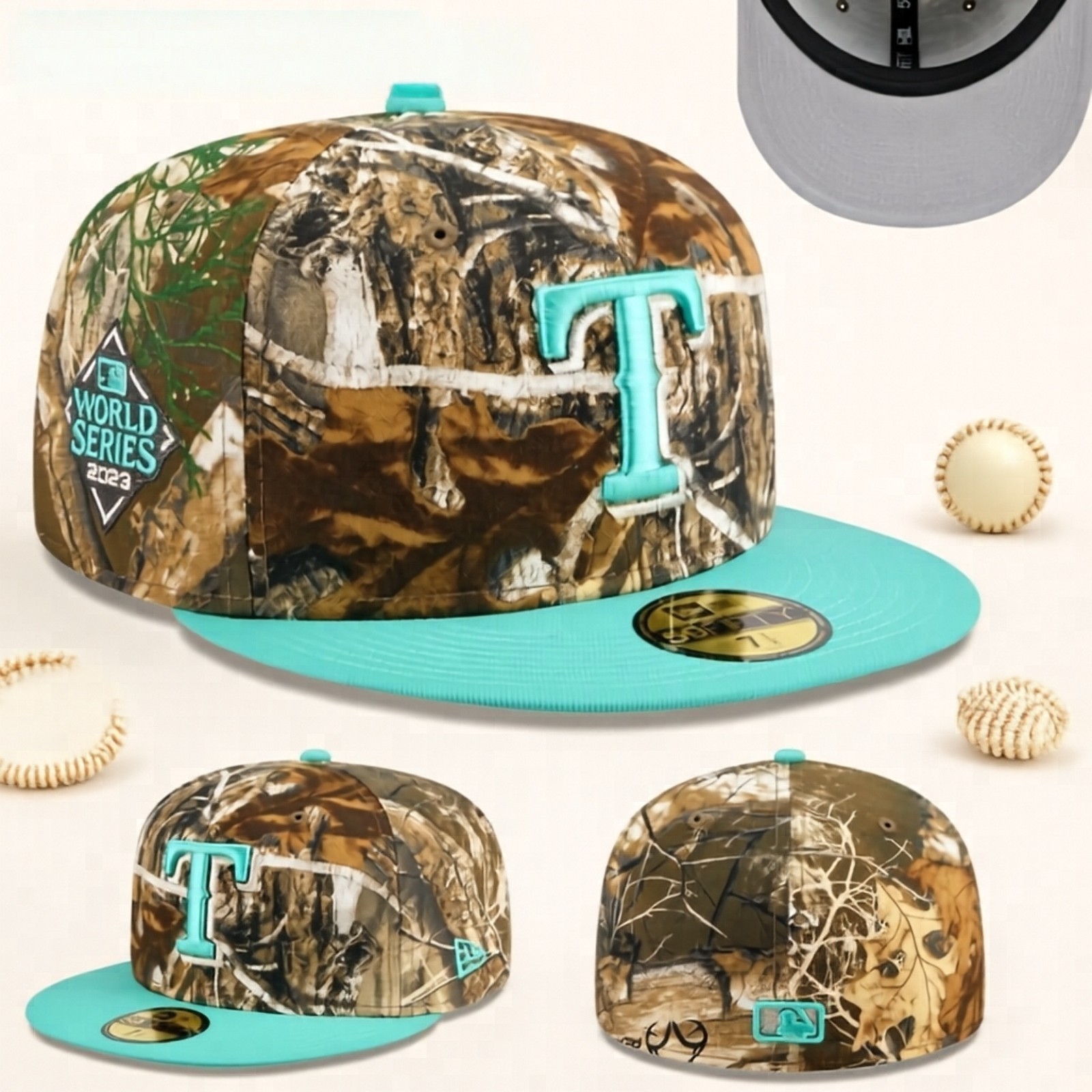 MLB Texas Rangers Realtree Camo Pack Flat Brim Baseball Cap 7 1/4