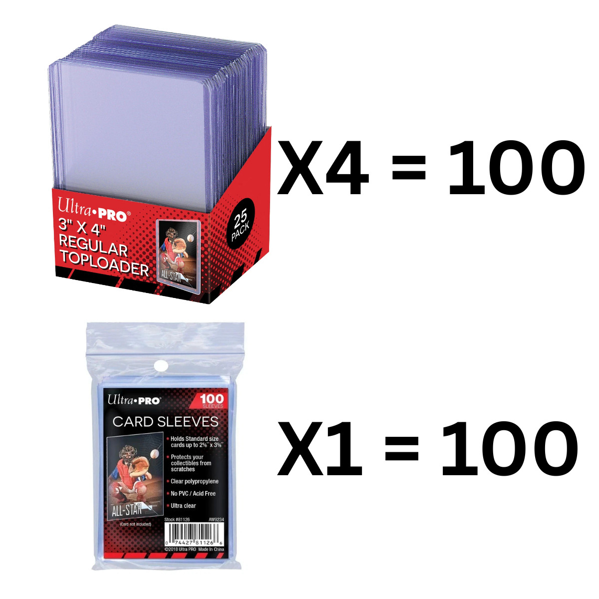 Ultra PRO 3″ x 4″ Regular 100 Toploaders & 100 Sleeves – Pokemon, Magic, Sports