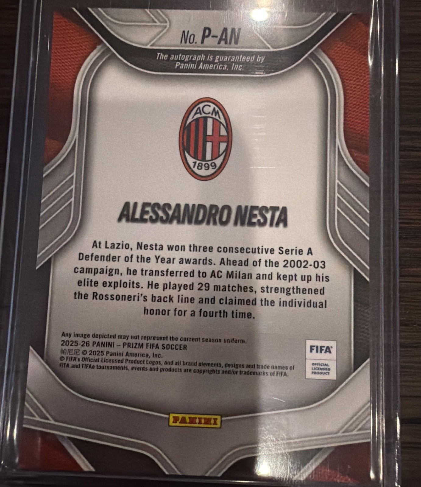 2025-26 Panini Prizm FIFA Alessandro Nesta Penmanship Auto AC Milan #P-AN