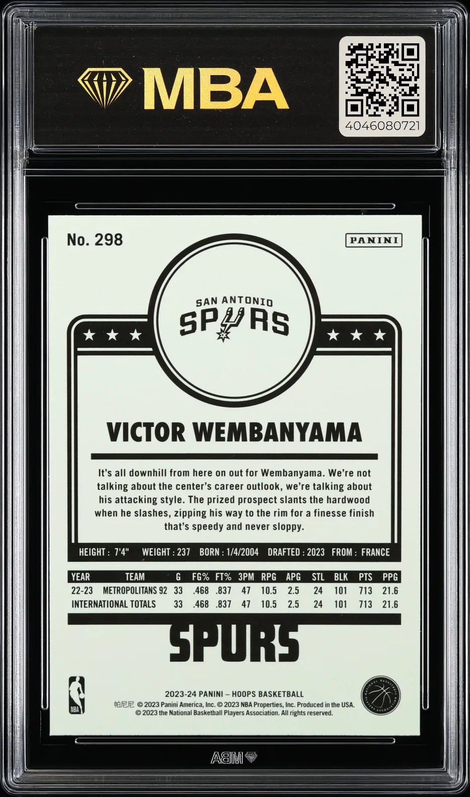 2023 NBA Hoops Victor Wembanyama #298 MBA 9