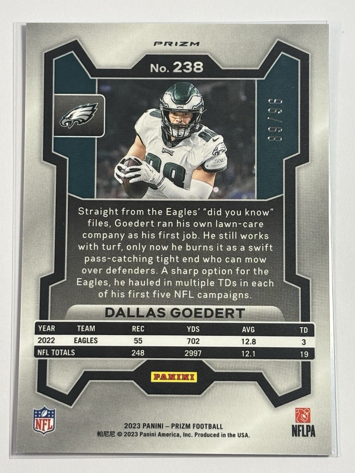 2023 Panini Prizm No Huddle Dallas Goedert /96 Blue Prizm Disco EAGLES Insert NM