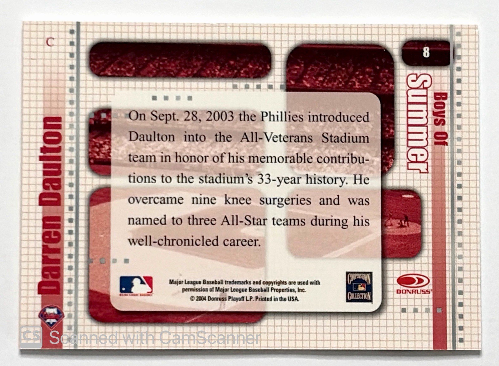 2004 Donruss Timelines #8 Darren Daulton Boys Of Summer Auto Phillies Autograph