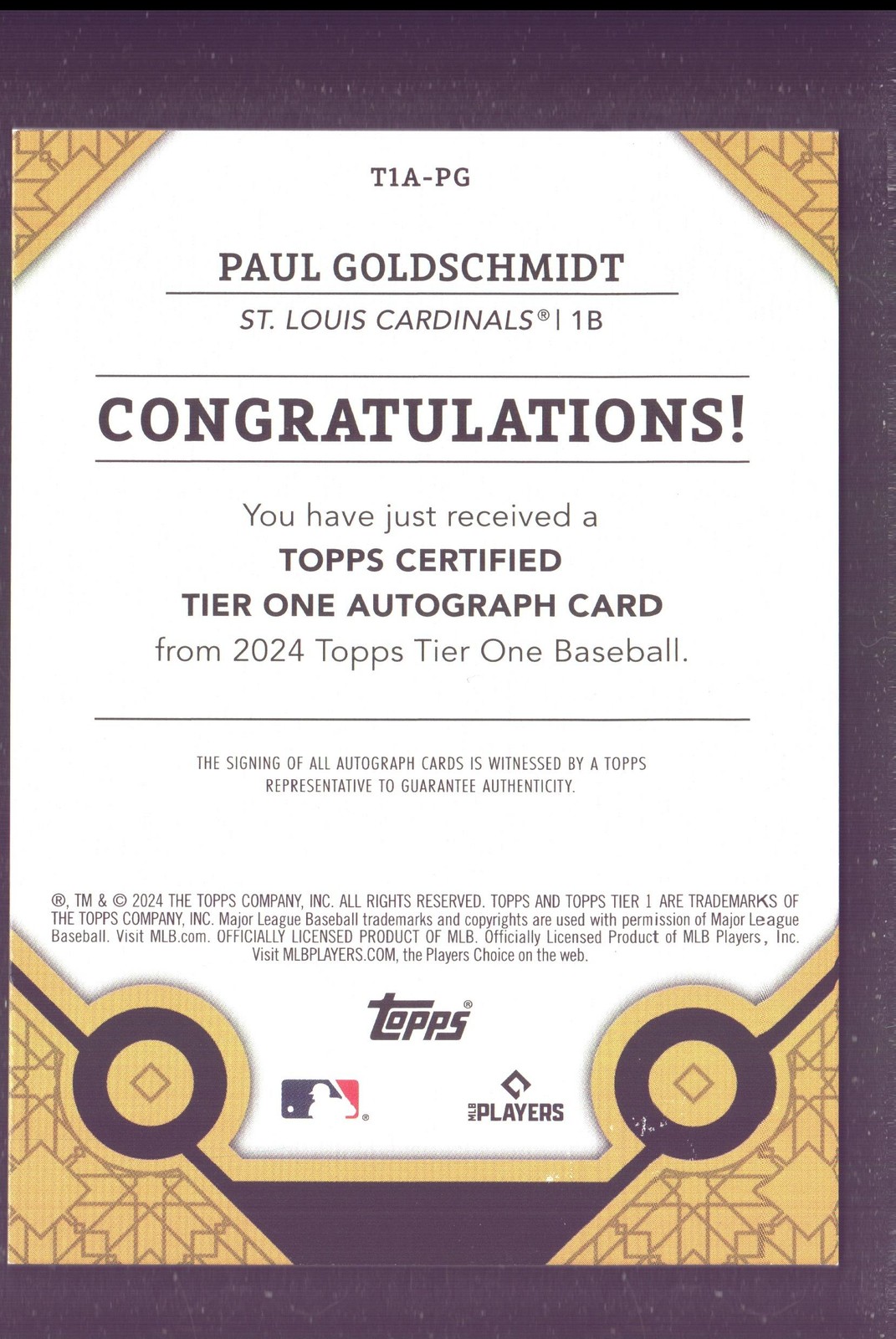 2024 Topps Tier One #T1A-PG Paul Goldschmidt Tier One Autographs Red Foil